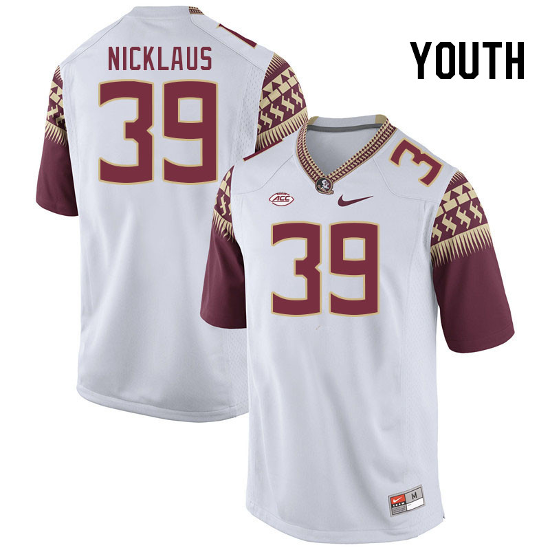 Youth #39 Vance Nicklaus Florida State Seminoles College Football Jerseys Stitched-White